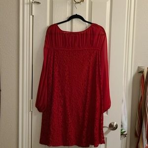 Red lace dress with chiffon sleeves